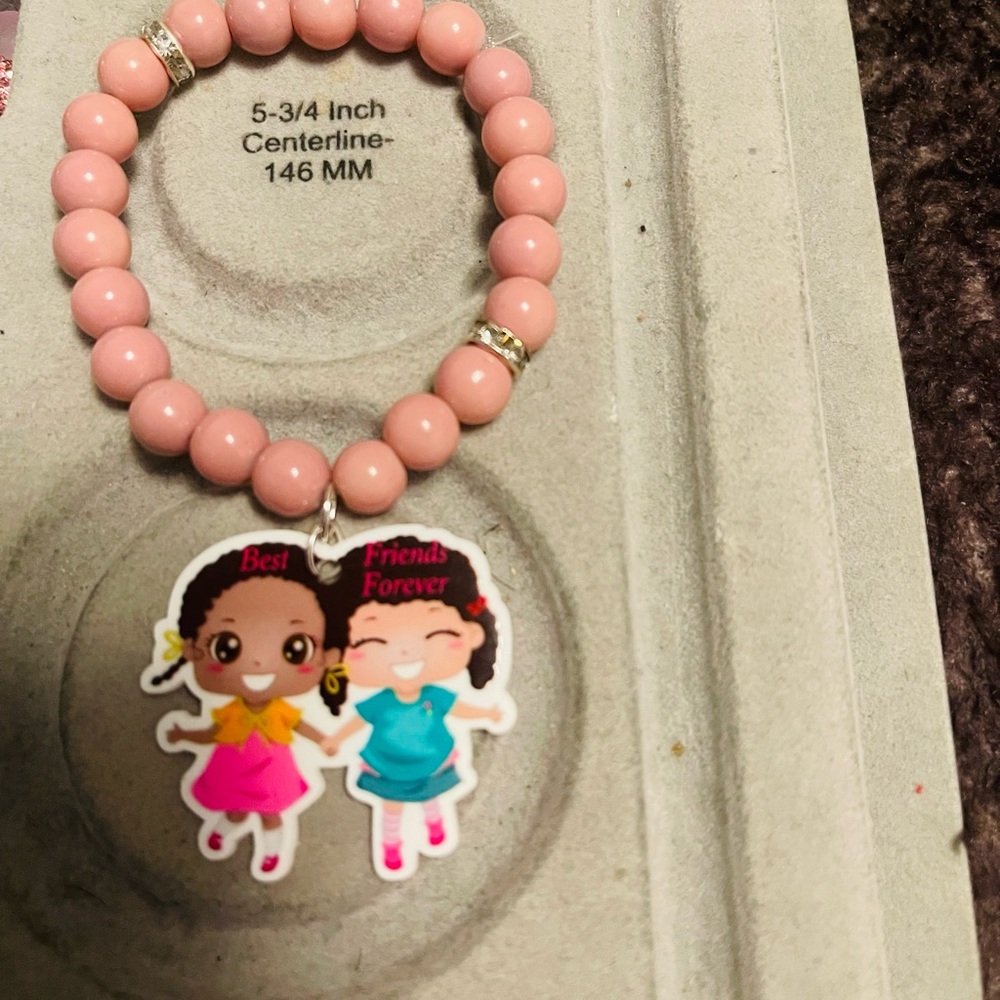 Pink Beaded Bracelet with Best Friends Charm